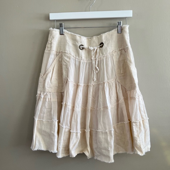 Vintage Free People Ramie cotton boho Flowy cream beige skirt Medium - Picture 3 of 11